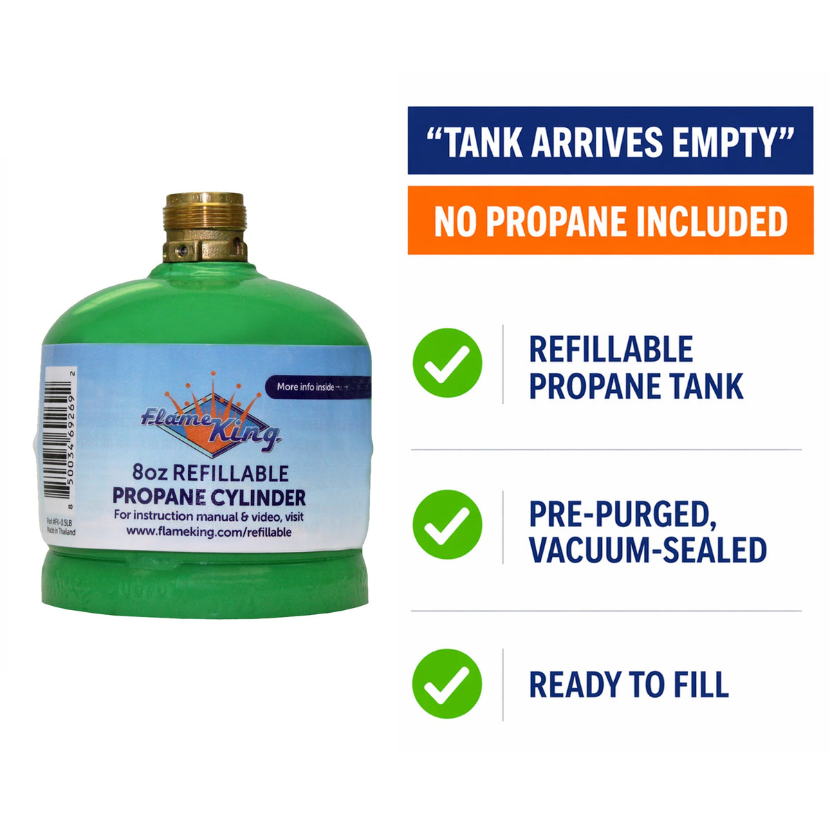 Flame King 2 Packs Eco Friendly Sustainable 8oz 1/2lb Refillable Propane Tank LP Cylinder