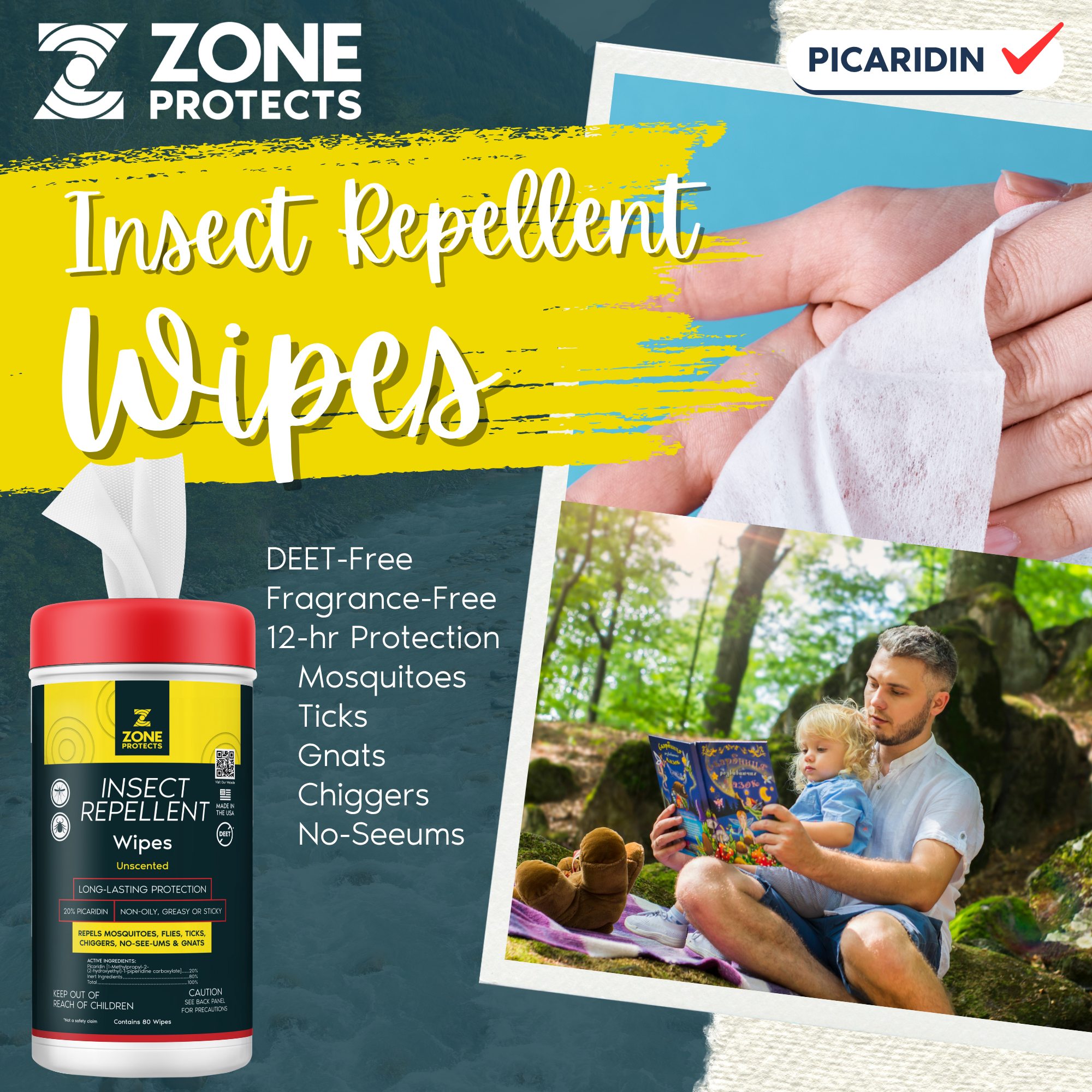 Unscented Picaridin Wipes, 80-ct