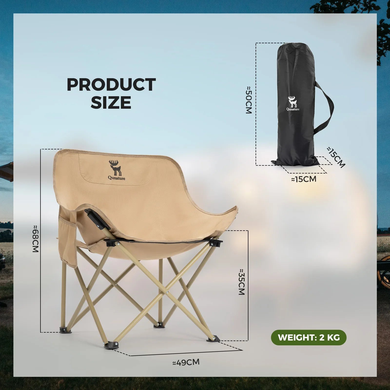 Folding Carbon Steel Camping Chair - Adult & Kids Sizes