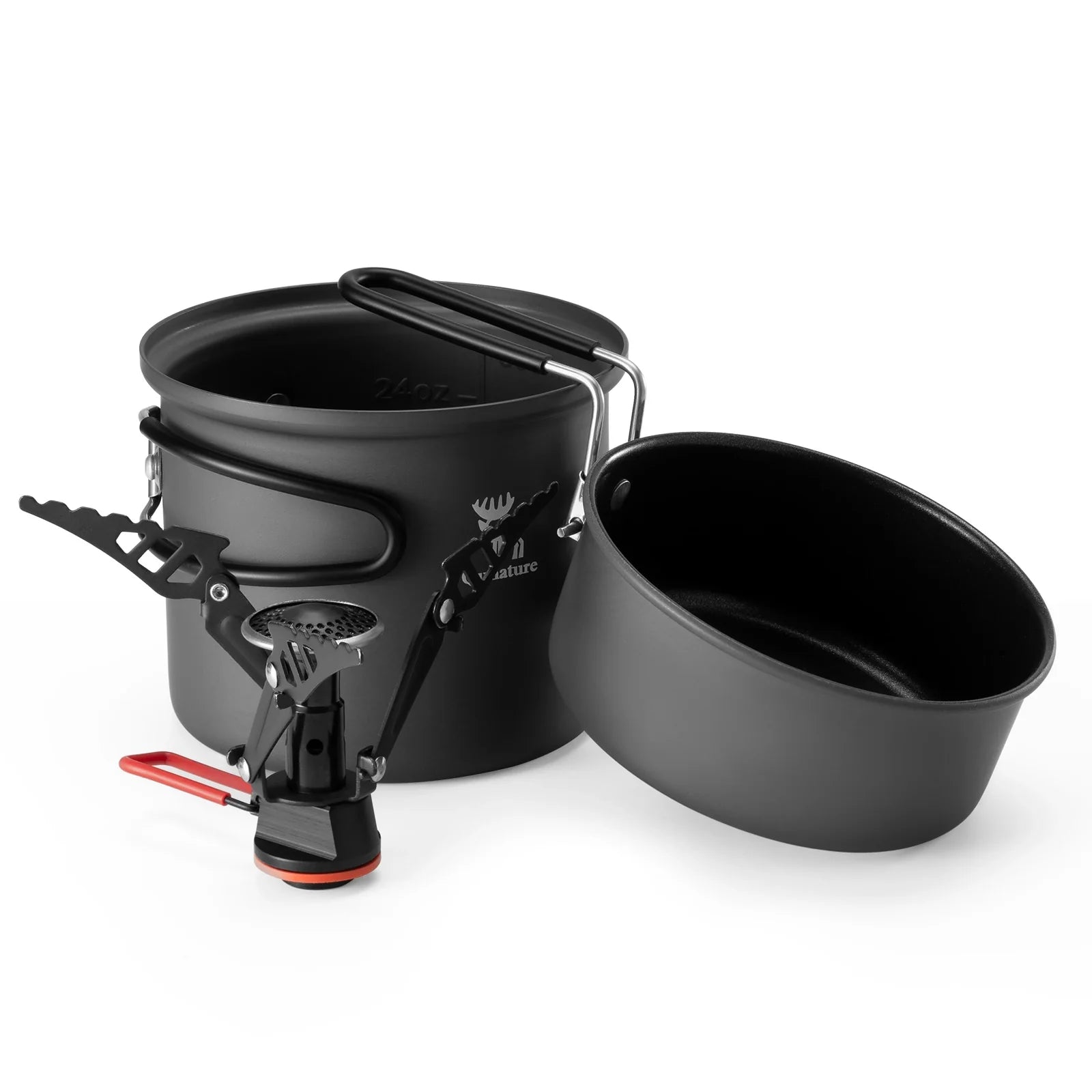 Ultra-Light Aluminum Camping Cookware Set with Nestable Design Handle
