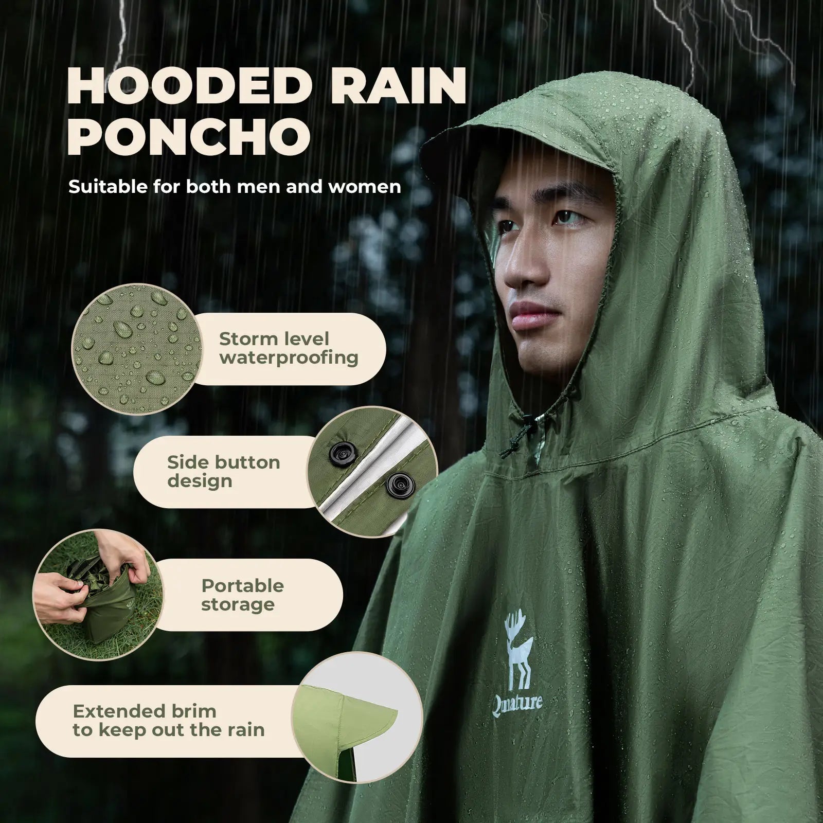 Unisex Waterproof Raincoat with Pocket for Hiking Outdoor