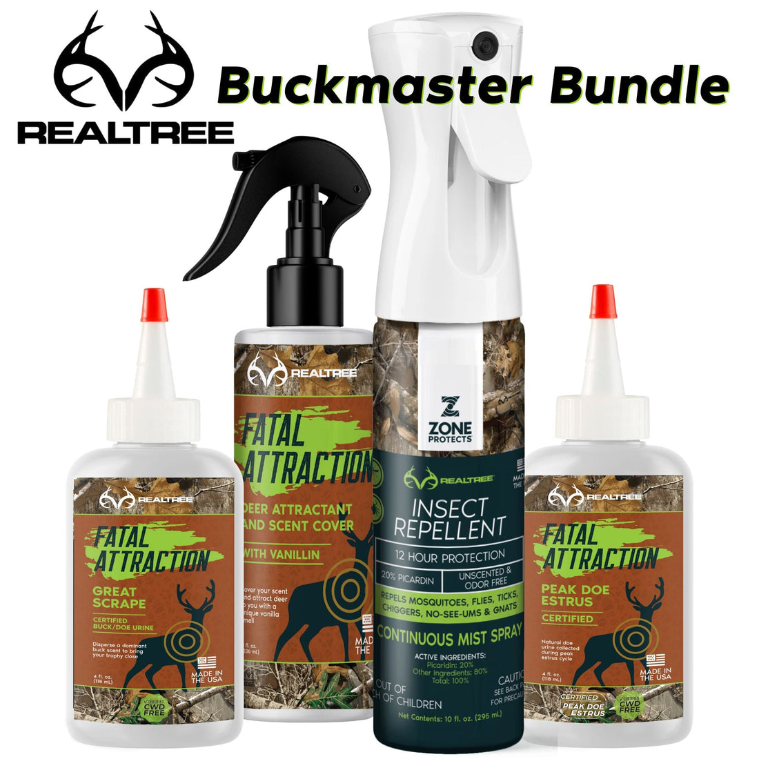 Realtree Buckmaster Bundle; Insect Repellent PLUS Deer Attractants