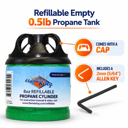 Flame King 2 Packs Eco Friendly Sustainable 8oz 1/2lb Refillable Propane Tank LP Cylinder