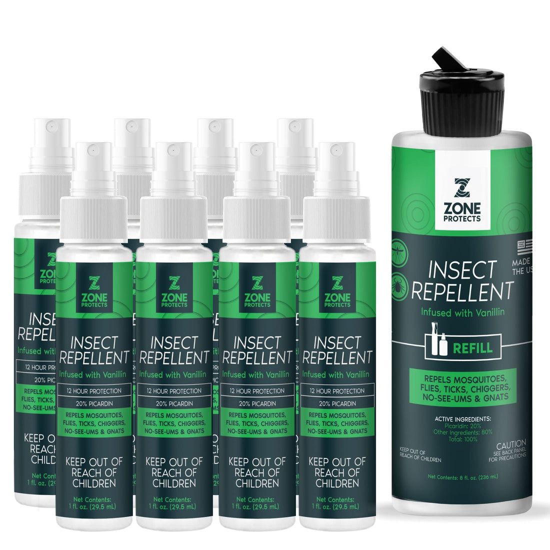 Scented Insect Repellent Spray, Family Pack 1oz Case + Refill Bundle