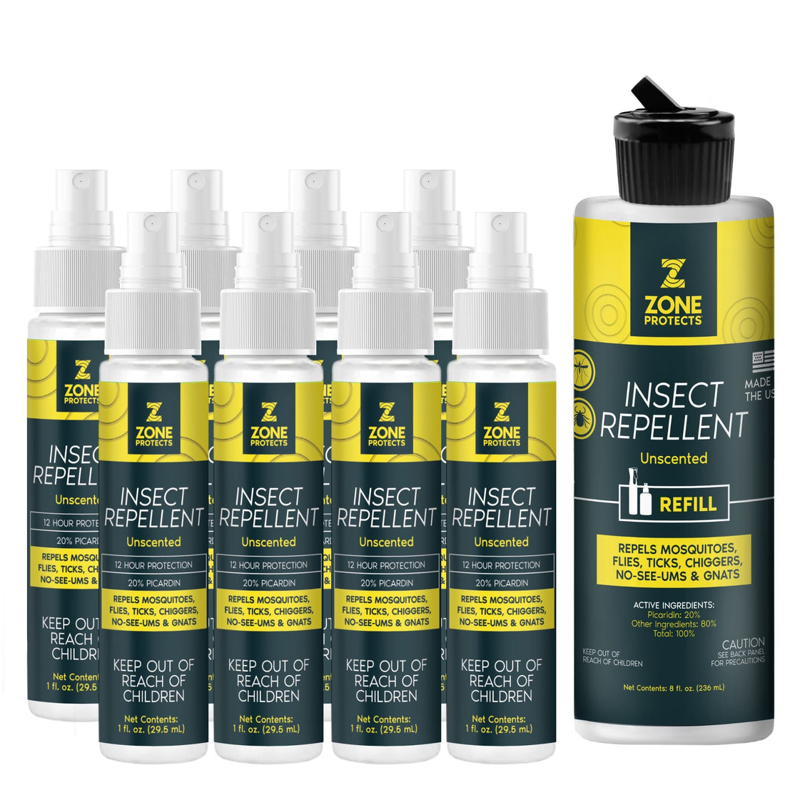 Unscented Insect Repellent Spray, 1oz Family Pack + Refill Bundle
