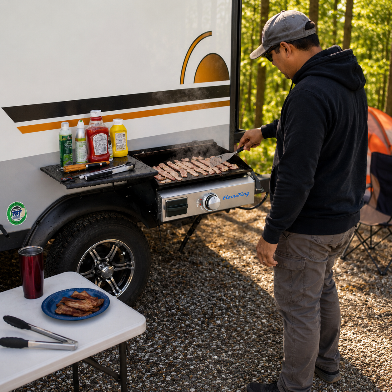 Flame King 17 inch LP Griddle with Small Regulator for RV pullout