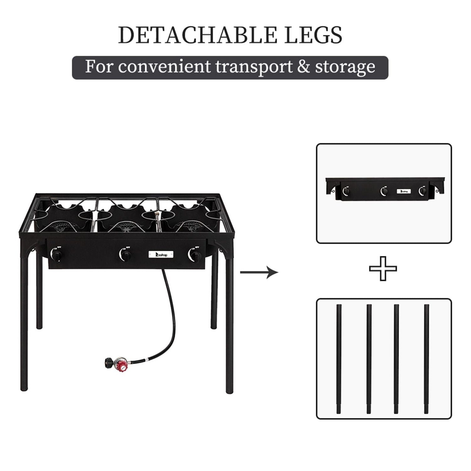225,000 BTU Outdoor Propane Camp Stove – 3 Burner Cooker