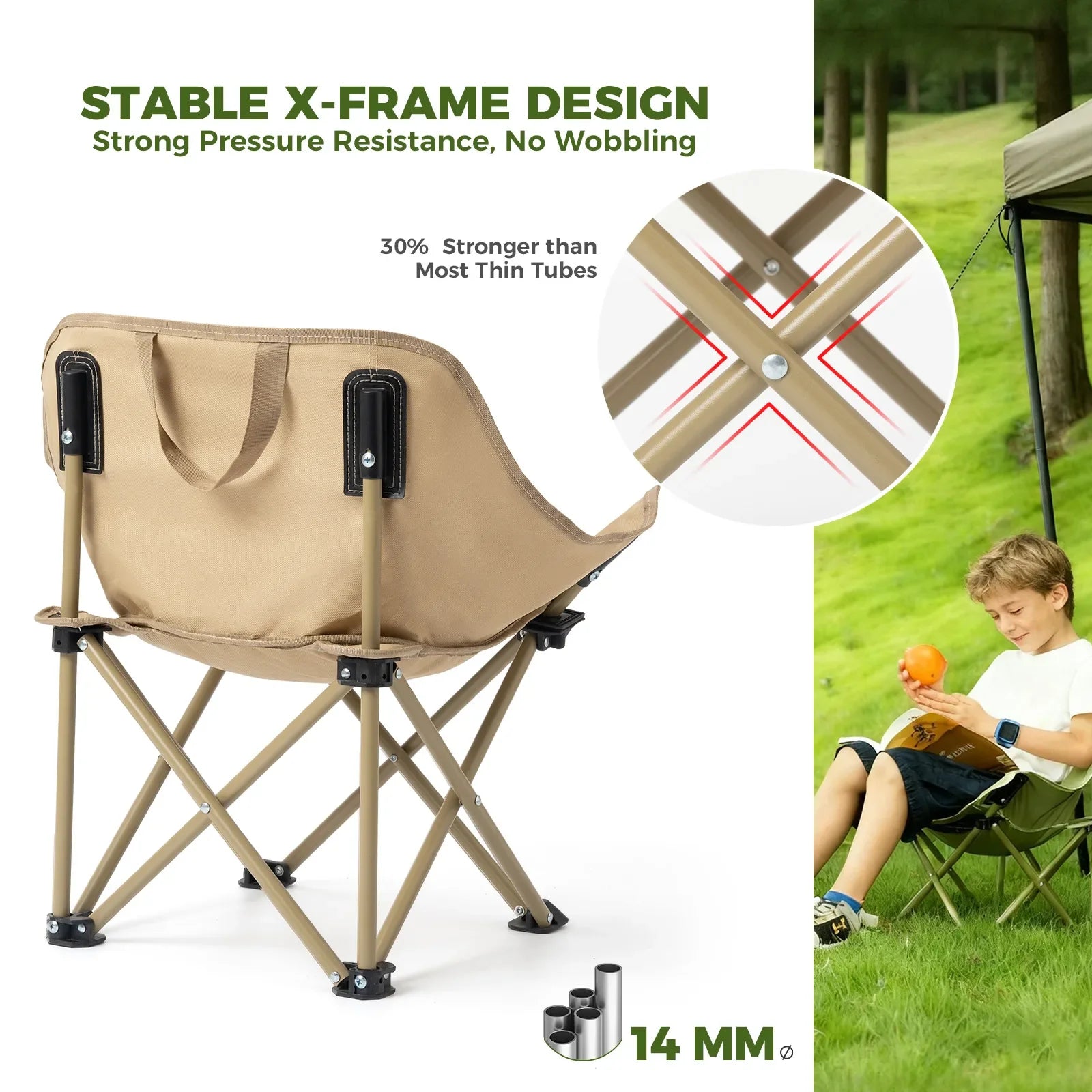 Folding Carbon Steel Camping Chair - Adult &amp; Kids Sizes