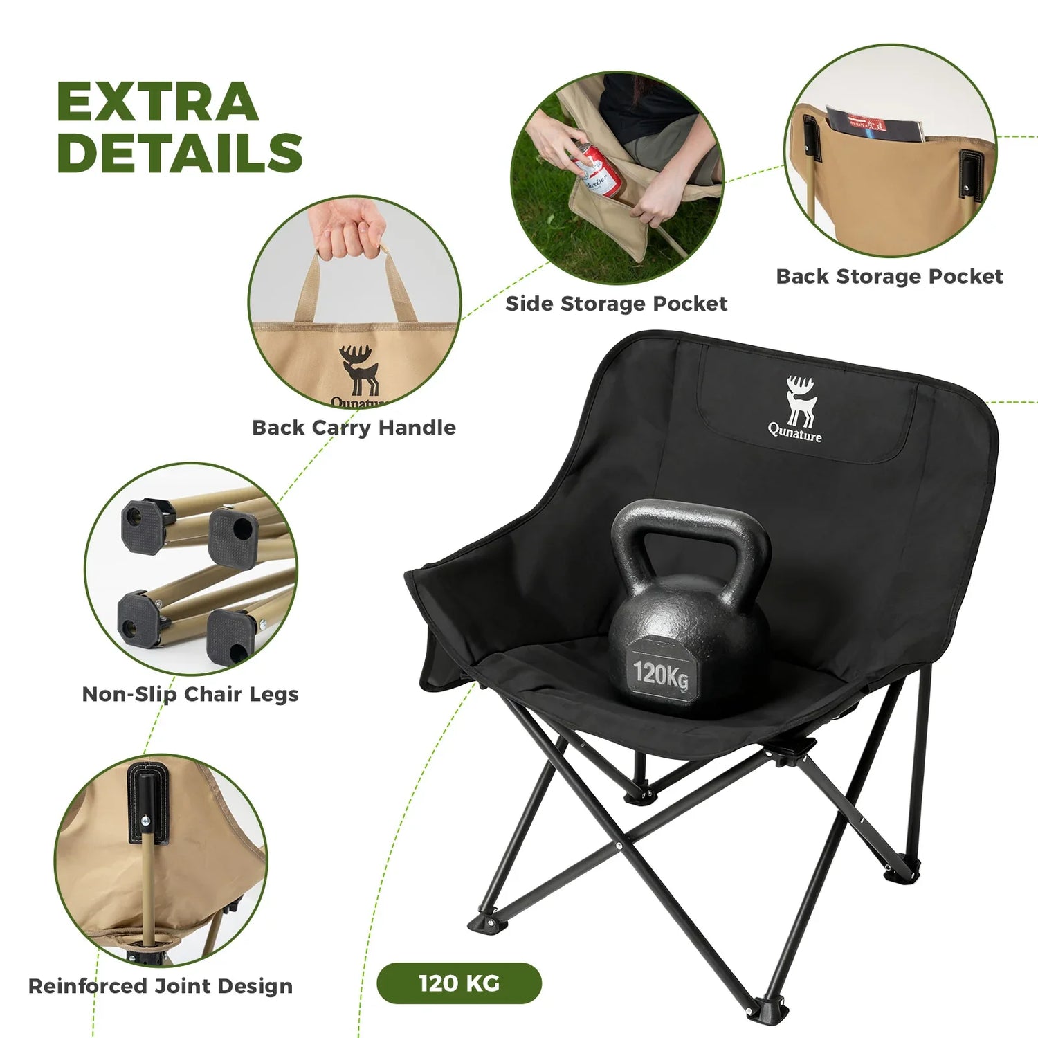Folding Carbon Steel Camping Chair - Adult &amp; Kids Sizes
