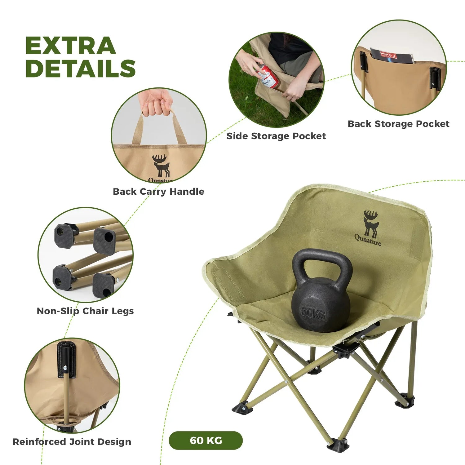 Folding Carbon Steel Camping Chair - Adult &amp; Kids Sizes