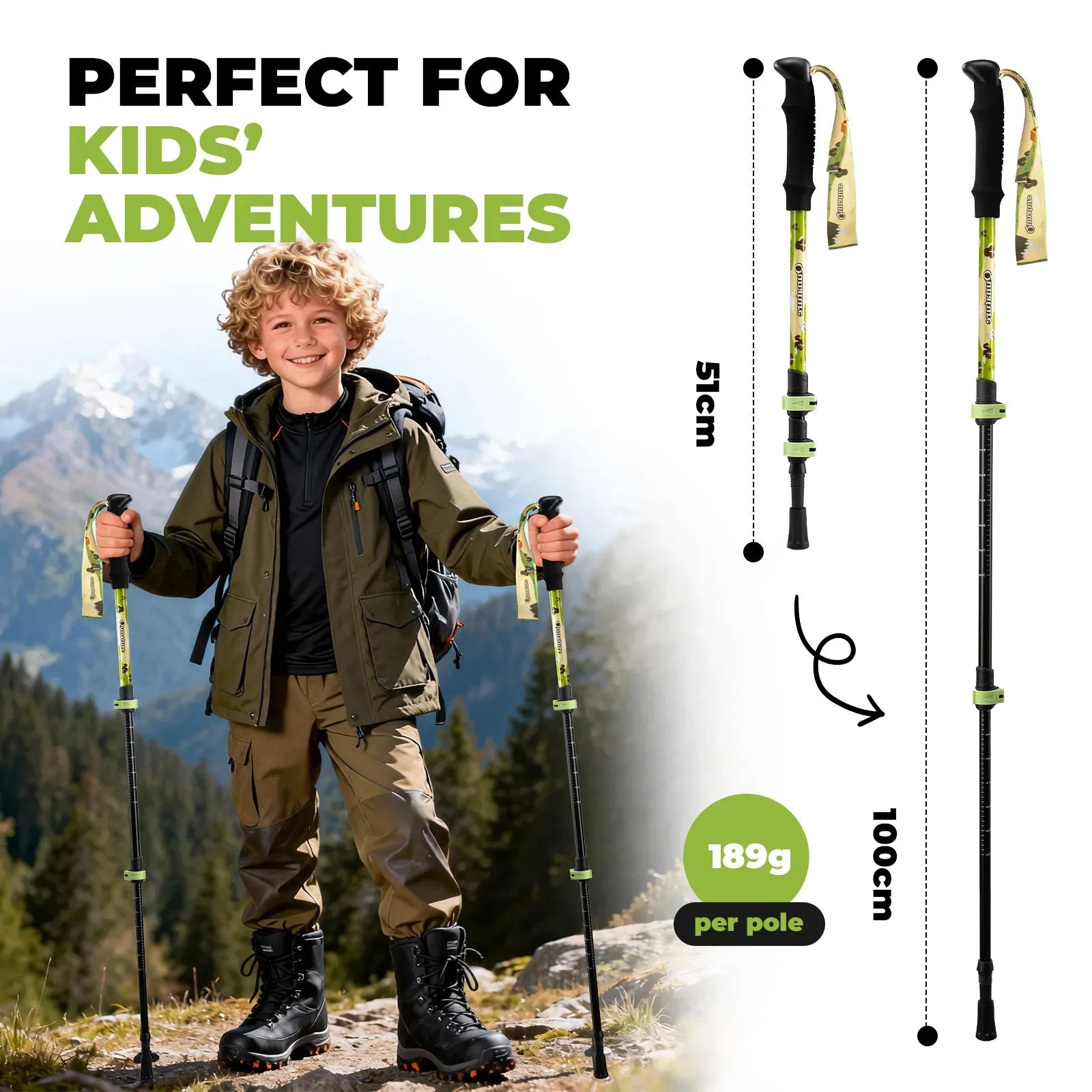 Kids Aluminum Trekking Pole with Adjustable Height