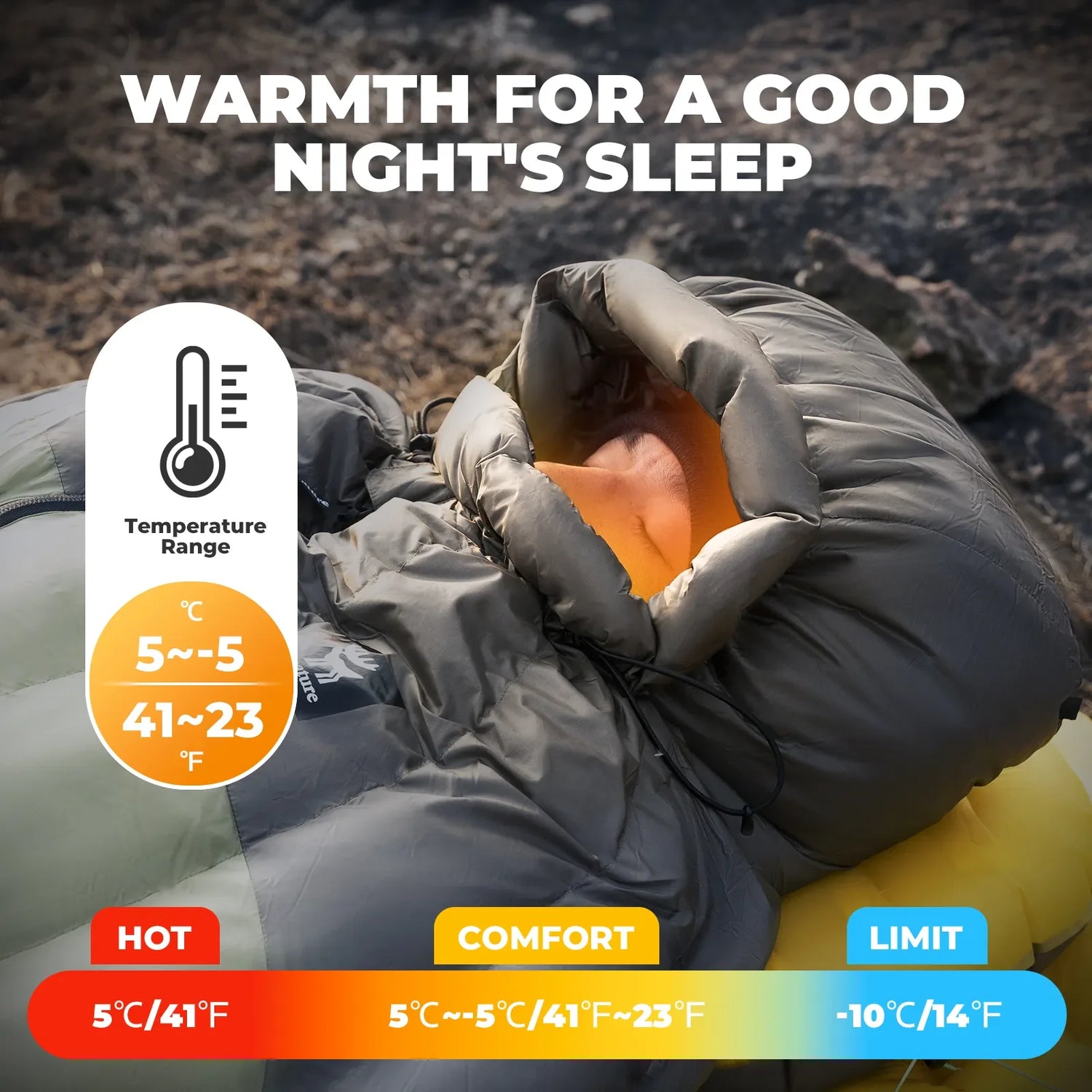 650 Fill Power Mummy Mixed Down Waterproof Sleeping Bag for Backpacking &amp; Camping Hiking 23F