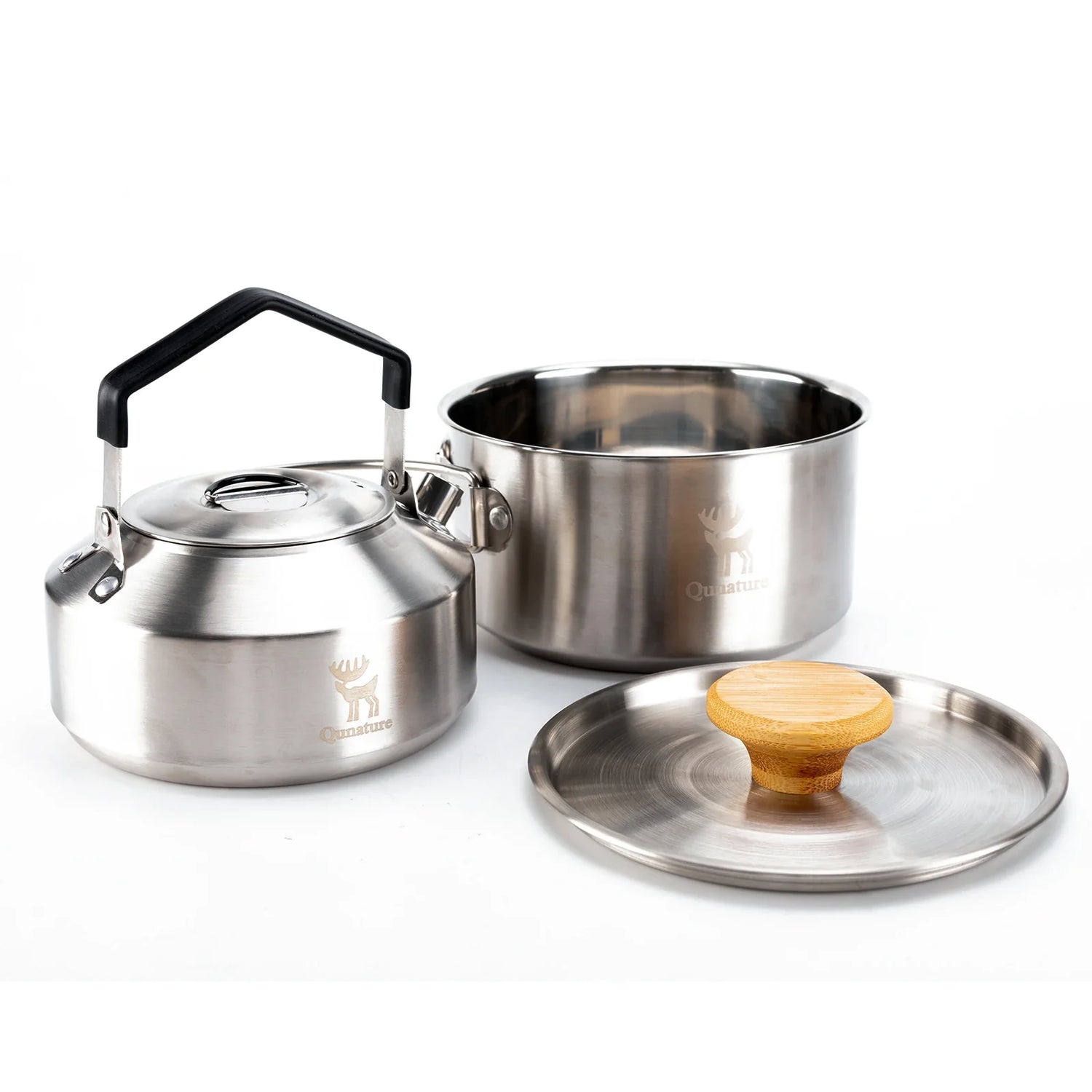 Stainless Steel Tea Set with Foldable Pot and Kettle for Outdoor Adventures