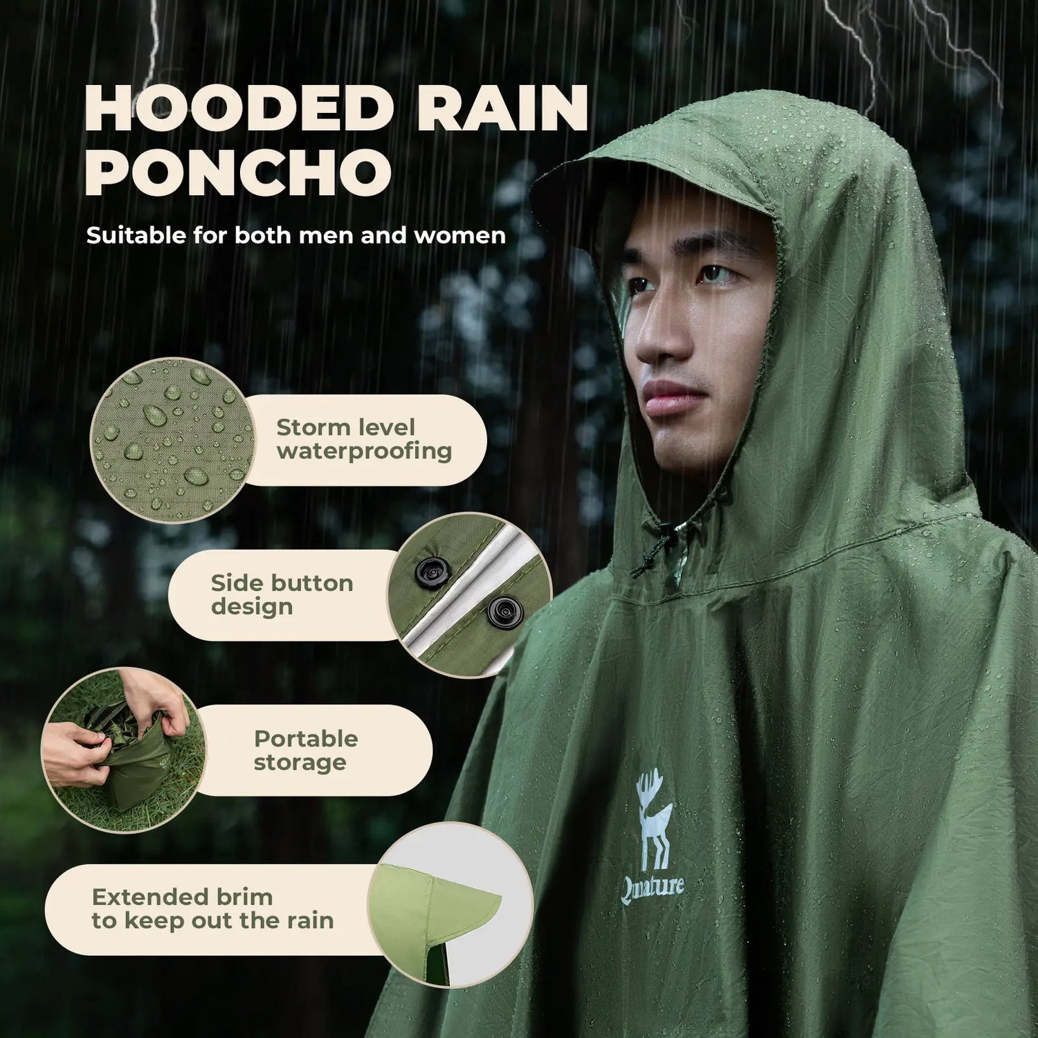 Unisex Waterproof Raincoat with Pocket for Hiking Outdoor