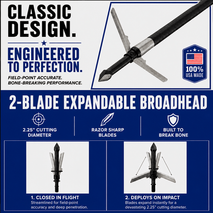 TOTA | 2-Blade Expandable Broadhead | 2.25” Cut | 100 Grain